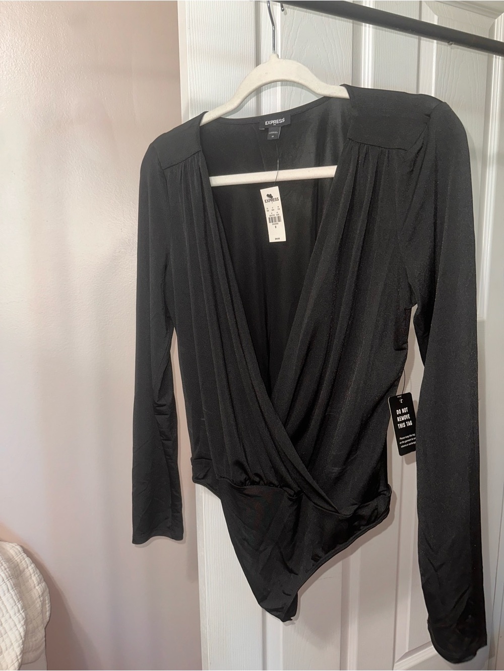 Express Black Long-Sleeve Wrap-Front Bodysuit